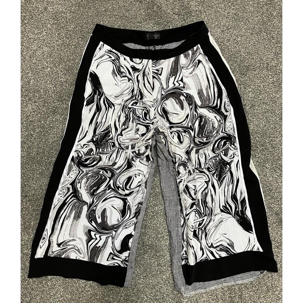 Topshop High Waist Crop Size 4 Pants Black White Marble Print Women's Boho Artsy
